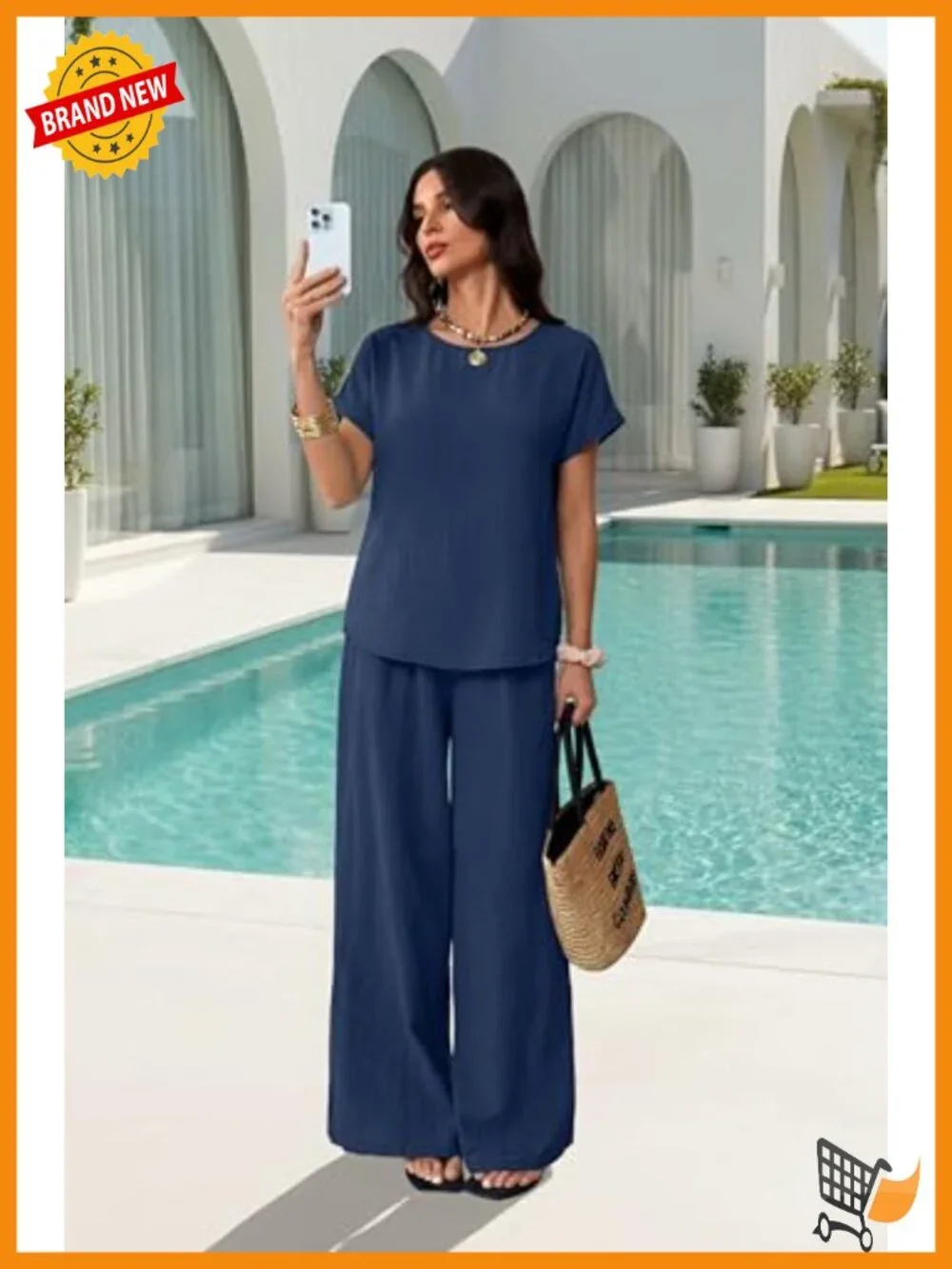 Summer Loungewear 2 Piece Set Short Sleeve Pull On Pant Set